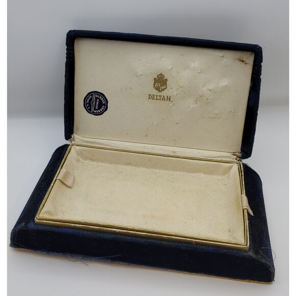 Vintage Velvet Deltah Jewelry Box Presentaion Box Blue 2 Layers Art Deco Design - Picture 9 of 16